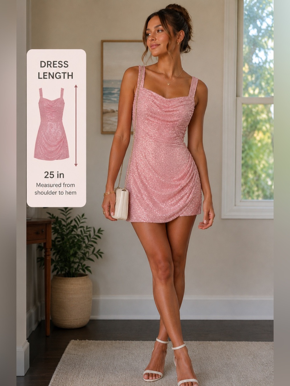NWT Rose Gold Sequin mini dress with open back detail perfect for semi-formal